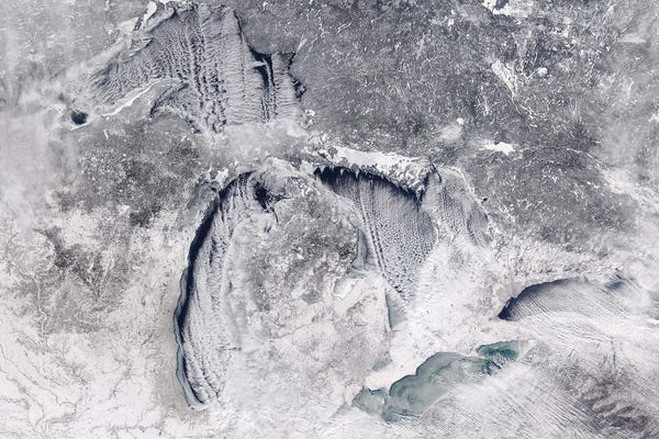 Stocktrek Images: Natural-Color Satellite View Of North America's Great Lakes In The Winter by Stocktrek Images