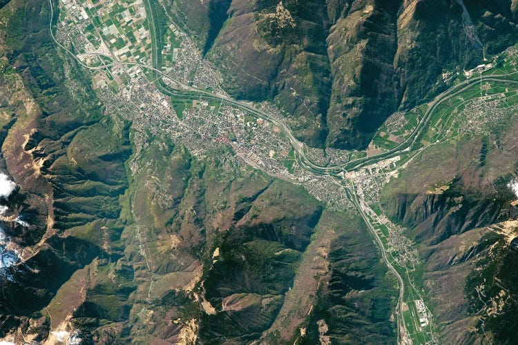 The Ticino River As It Winds Through Bellinzona In The Lepontine Alps, Switzerland