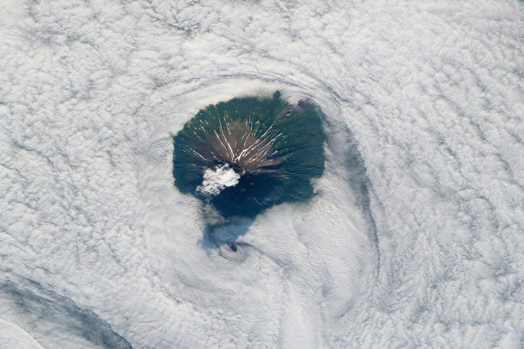 View From Space Of Atlasov Island Rising Above The Clouds And The Sea Of Okhotsk