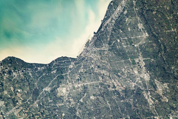 Stocktrek Images: View From Space Of Cleveland, Ohio, And Its Expansive Suburbs by Stocktrek Images