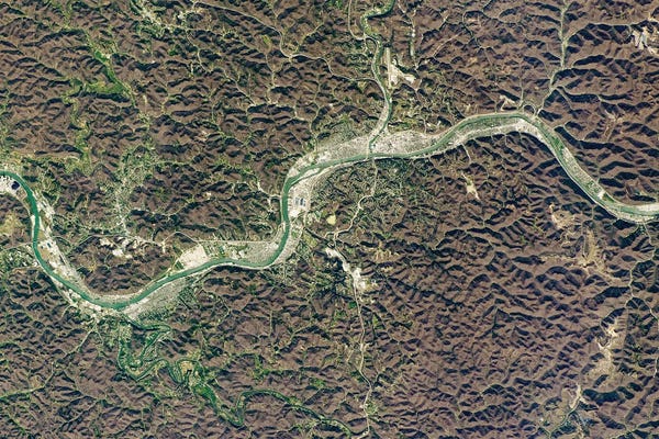Stocktrek Images: View From Space Of Charleston, West Virginia, Nestled In The Allegheny Mountains by Stocktrek Images