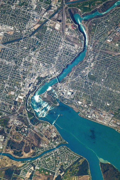 View From Space Showing The Water Cascading Through Niagara Gorge And Niagara Falls