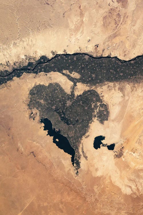 View From Space Of A Heart-Shaped Basin Bordering The Nile River In Egypt by Stocktrek Images wall art