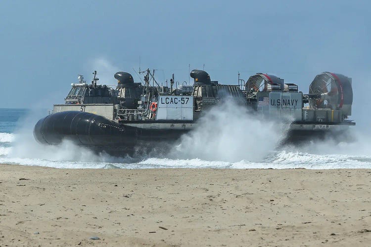 A Landing Craft Air Cushion Lands At Red Beach, Camp Pendleton, California