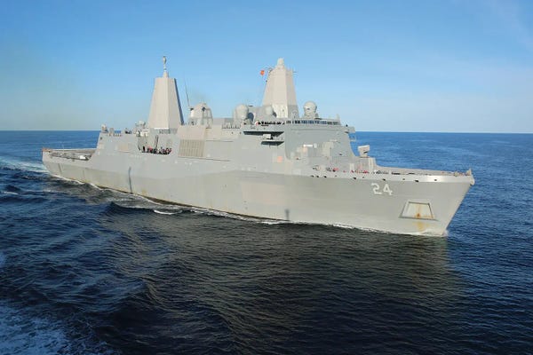 Amphibious Landing Dock Ship USS Arlington Underway In The Atlantic Ocean