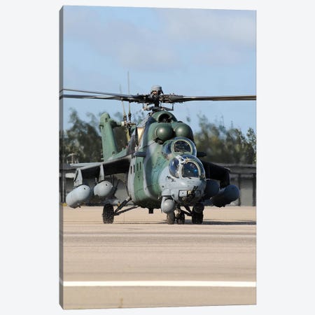 Brazilian Air Force Mil Mi-35 Combat Helicopter Taxiing At Natal Air Force Base, Brazil Canvas Print #TRK426} by Riccardo Niccoli Canvas Wall Art