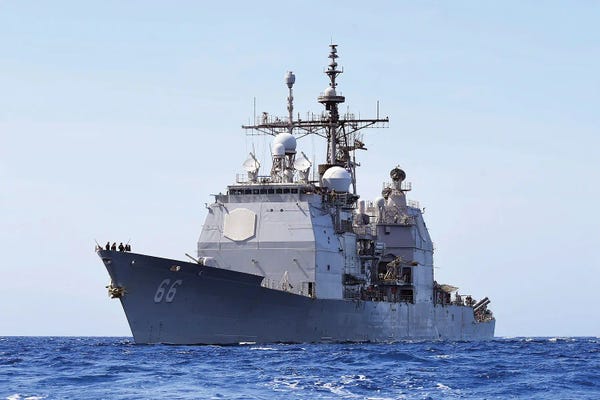 Warships: The Guided-Missile Cruiser USS Hue City Transits The US 5th Fleet Area Of Operations by Stocktrek Images