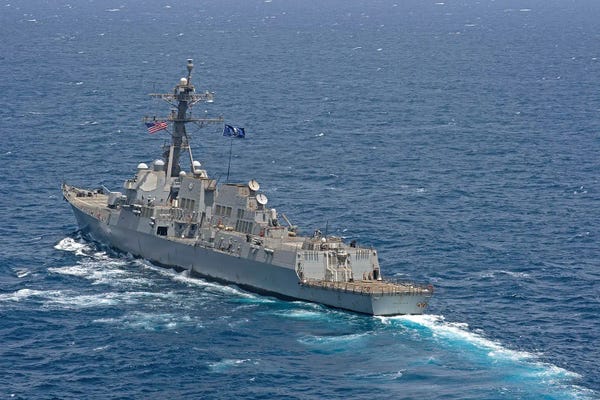 Warships: The Guided-Missile Destroyer USS Truxtun Transits The Red Sea by Stocktrek Images