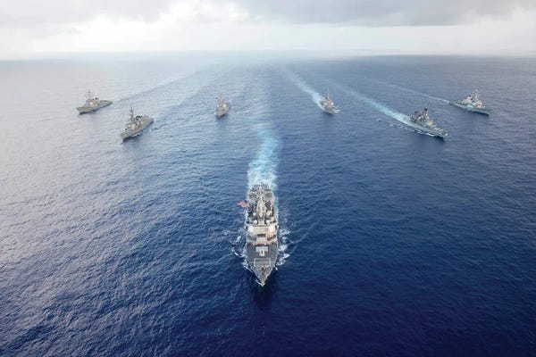 Warships: USS Mustin Leads US Navy And Japan Maritime Self-Defense Force Ships In Formation by Stocktrek Images