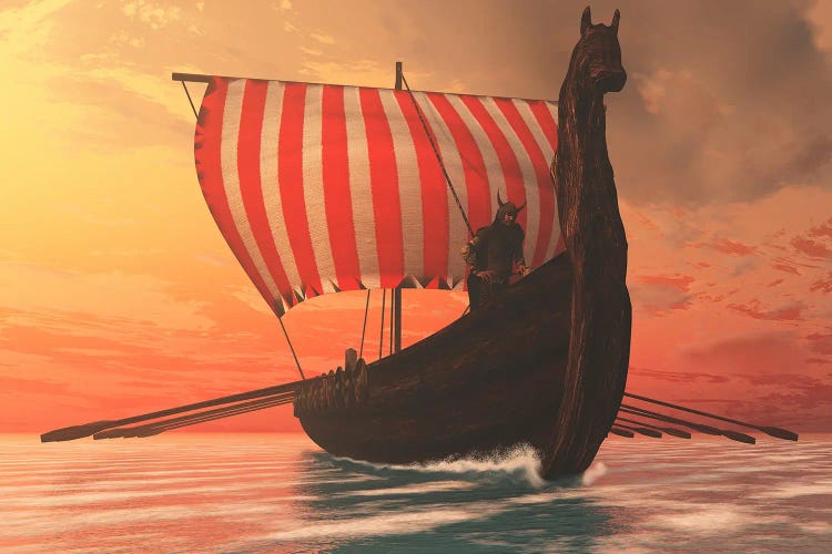 A Viking Longboat Sails To New Shores.