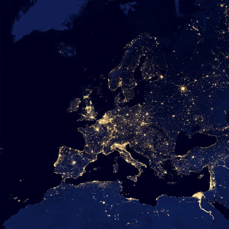 Satellite View Of City Lights In Several European And Nordic Cities. by Stocktrek Images wall art