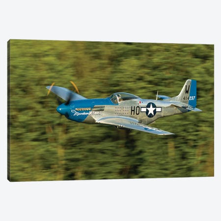 A P-51 Mustang Flies Along The Mississippi At Dubuque, Iowa Canvas Print #TRK434} by Rob Edgcumbe Art Print