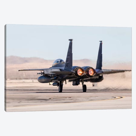 A US Air Force F-15E Strike Eagle Takes Off In Full Afterburner Canvas Print #TRK445} by Rob Edgcumbe Canvas Wall Art