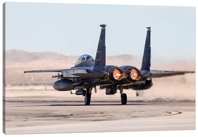 A US Air Force F-15E Strike Eagle Takes Off In Full Afterburner Canvas Art Print - Military Aircraft Art