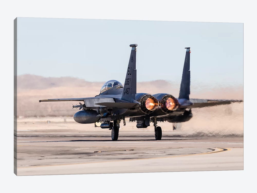 A US Air Force F-15E Strike Eagle Takes Off In Full Afterburner by Rob Edgcumbe 1-piece Canvas Print
