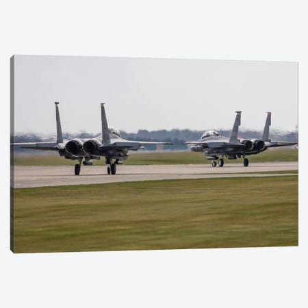 F-15E Strike Eagles Of The US Air Force Line Up For Takeoff Canvas Print #TRK461} by Rob Edgcumbe Canvas Art Print