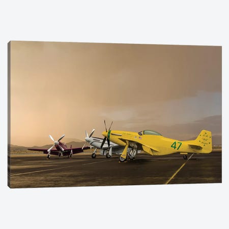 Three P-51 Mustangs Parked On The Ramp Ahead Of A Storm Canvas Print #TRK465} by Rob Edgcumbe Canvas Art