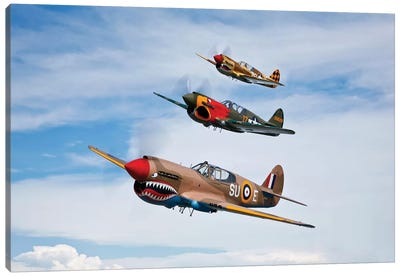 A Group Of P-40 Warhawks Fly In Formation Near Nampa, Idaho Canvas Art Print