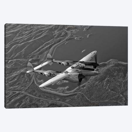 A Lockheed P-38 Lightning Fighter Aircraft In Flight I Canvas Print #TRK478} by Scott Germain Canvas Artwork