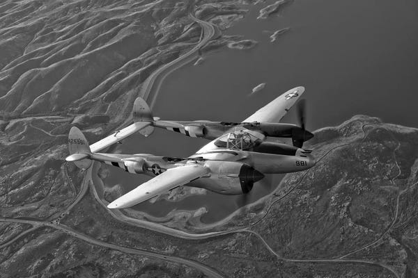 By Air: A Lockheed P-38 Lightning Fighter Aircraft In Flight I by Scott Germain
