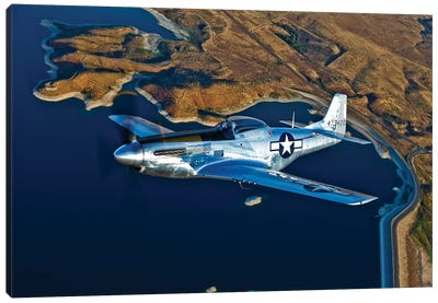 A North American P-51D Mustang In Flight Near Chino, California I Canvas Art Print - Military Aircraft Art