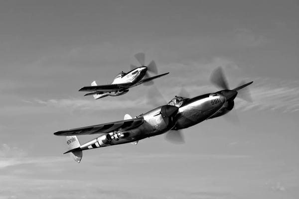 Military Aircraft: A P-38 Lightning And P-51D Mustang In Flight by Scott Germain