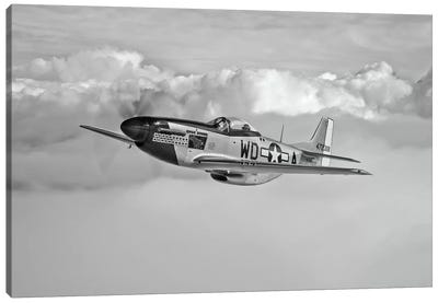 A P-51D Mustang In Flight Near Hollister, California Canvas Art Print - Black & White Photography