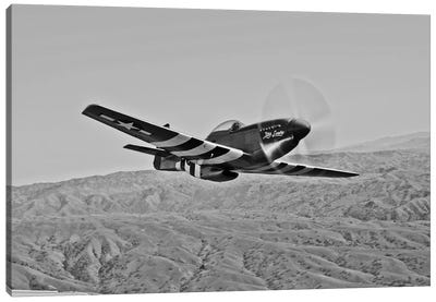 A P-51D Mustang In Flight Over Hollister, California Canvas Art Print - Military Aircraft Art