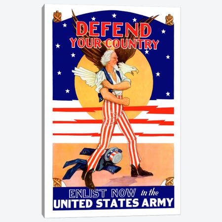 Uncle Sam - Enlist Now In The United States Army Vintage Wartime Poster Canvas Print #TRK49} by Stocktrek Images Canvas Artwork