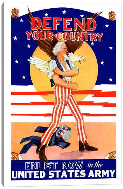 Uncle Sam - Enlist Now In The United States Army Vintage Wartime Poster Canvas Art Print - Uncle Sam