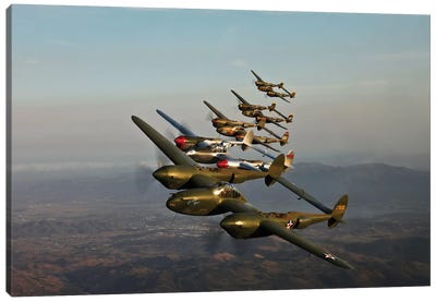 Historic Flight Of Five Lockheed P-38 Lightnings Canvas Art Print