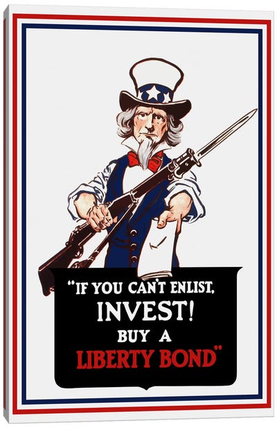 Uncle Sam Holding A Rifle And Holding Out A Liberty Bond Vintage Wartime Poster Canvas Art Print - Uncle Sam