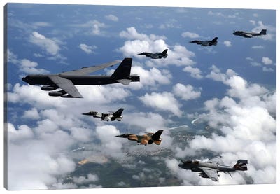 A B-52 Stratofortress Leads A Formation Of Aircraft Over Guam I Canvas Art Print - Guam