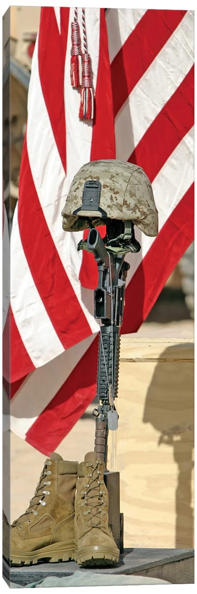 A Battlefield Memorial Cross Rifle Display Canvas Art Print - Veterans Day
