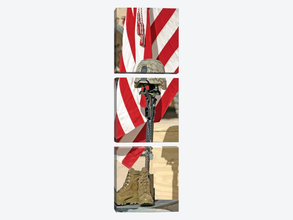 A Battlefield Memorial Cross Rifle Display by Stocktrek Images 3-piece Canvas Art Print