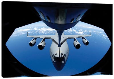 A C-17 Globemaster III Receives Fuel From A KC-135 Stratotanker Canvas Art Print - Military Aircraft Art