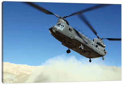 A CH-47 Chinook Prepares To Land Canvas Art Print - Helicopter Art