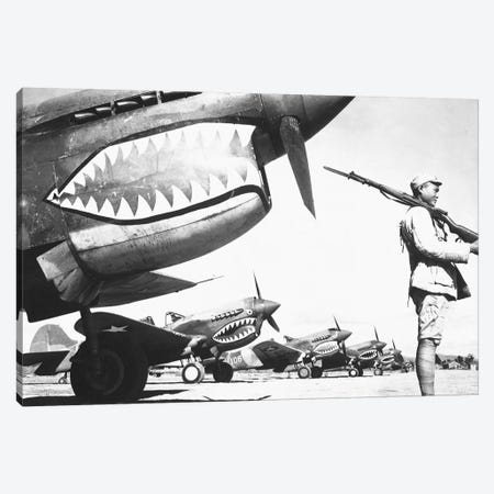 A Chinese Soldier Guards A Line Of American P-40 Fighter Planes During WWII Canvas Print #TRK542} by Stocktrek Images Canvas Wall Art