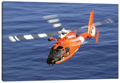 A Coast Guard HH-65A Dolphin Rescue Helicopter In Flight Canvas Art Print - Helicopter Art
