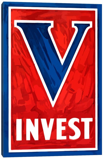 V For Victory - Invest Wartime Poster Canvas Art Print - Propaganda Posters
