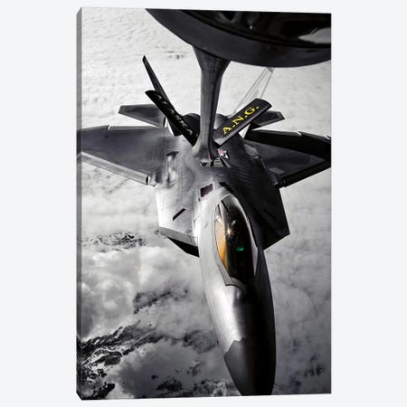 A KC-135 Stratotanker Refuels A F-22 Raptor Canvas Print #TRK559} by Stocktrek Images Canvas Print