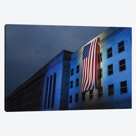 A Memorial Flag Is Illuminated On The Pentagon Canvas Print #TRK570} by Stocktrek Images Canvas Art Print