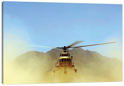 A Mi-17 Hip Helicopter Hovers Over A Firing Range In Afghanistan Canvas Art Print - Helicopter Art
