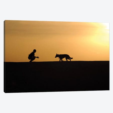 A Military Working Dog And His Handler Spend Time Together Canvas Print #TRK573} by Stocktrek Images Canvas Print