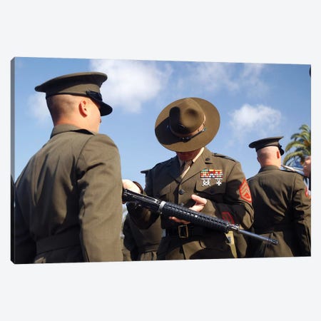 A Senior Drill Instructor Inspects A Recruit's Rifle For Cleanliness Canvas Print #TRK588} by Stocktrek Images Canvas Artwork