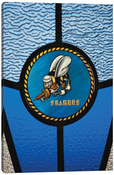A Single Seabee Logo Built Into A Stained-Glass Window Canvas Art Print