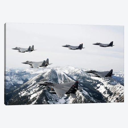 A Six-Ship Formation Of Aircraft Fly Over The Sawtooth Mountains In Idaho Canvas Print #TRK594} by Stocktrek Images Canvas Artwork