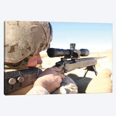 A Soldier Aims His M40A3 Scout Sniper Rifle Canvas Print #TRK597} by Stocktrek Images Canvas Art