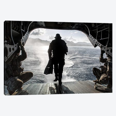 A Soldier Conducts A Combat Dive Mission Off The Back Of A CH-47 Chinook Canvas Print #TRK598} by Stocktrek Images Canvas Print