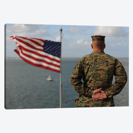 A Soldier Stands At Attention On USS Bonhomme Richard Canvas Print #TRK599} by Stocktrek Images Canvas Print